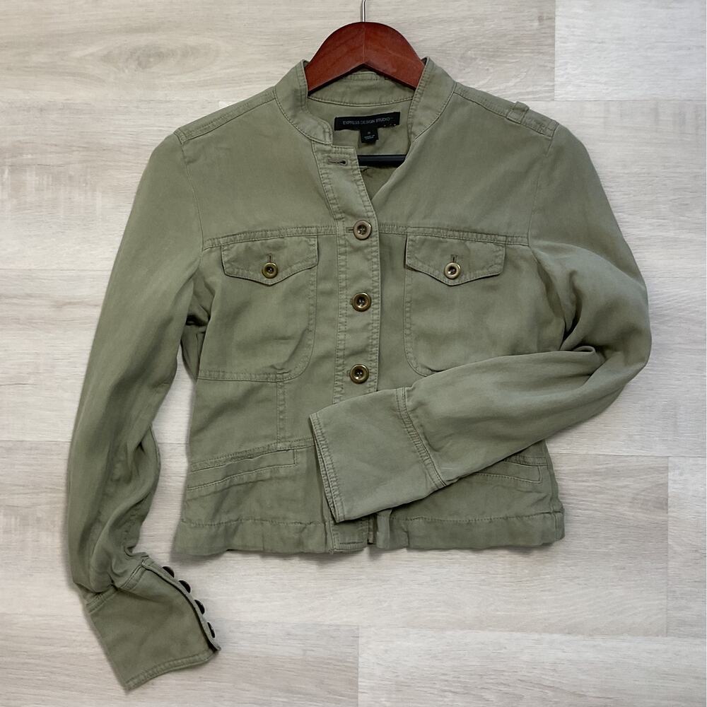 Express Design Studio Olive Green Army Style Button Up Jacket Womens SM